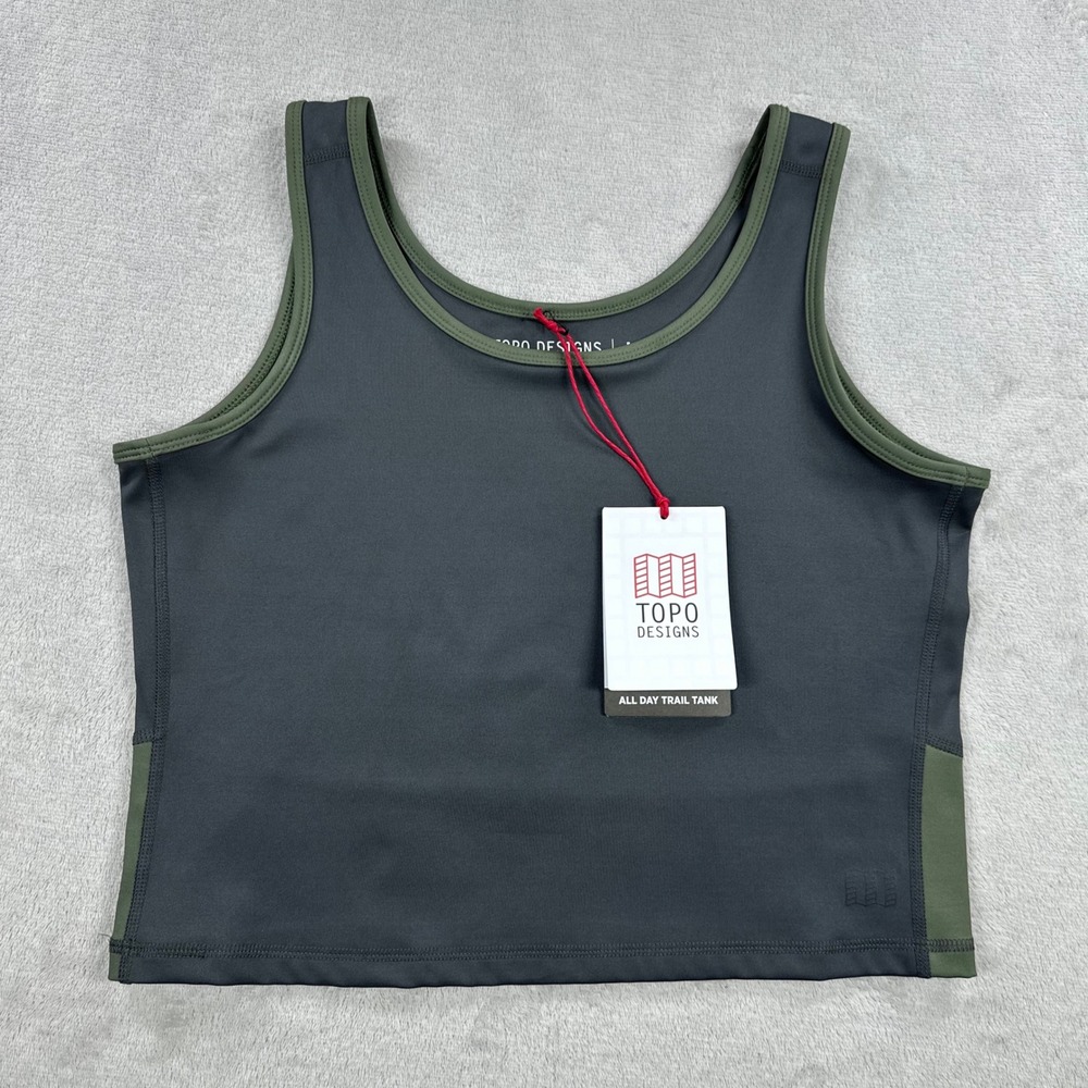 Topo Designs All Day Trail Tank Womens Large Asphalt Grey Green Activewear NEW